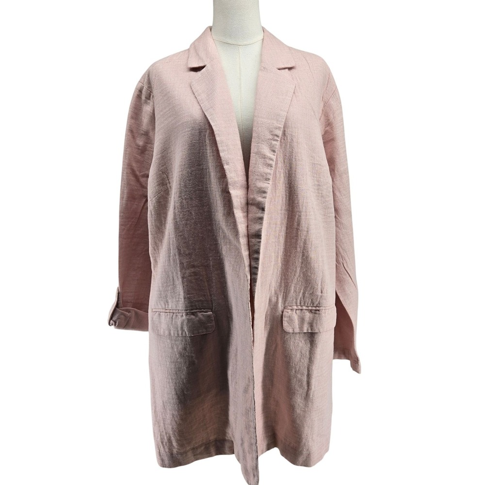 J. Jill Blazer Womens XL Tall Pink Linen Blend Mid-Length Lined Pockets Open